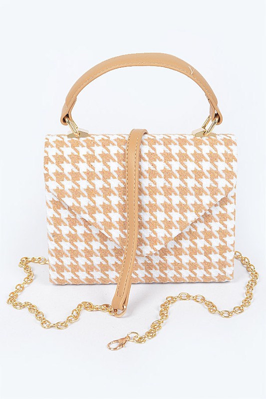 Tan Houndstooth Clutch