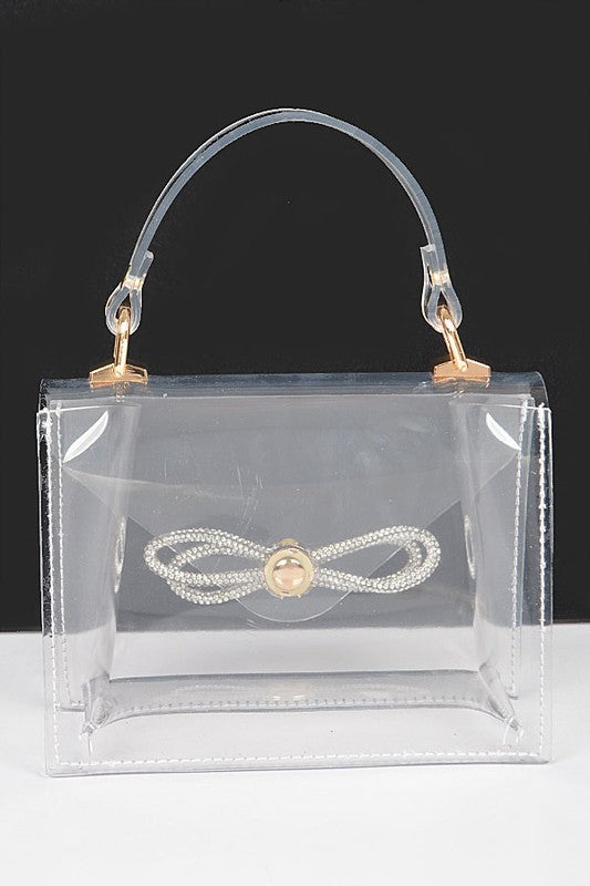 Rhinestone Bow - Transparent Clutch