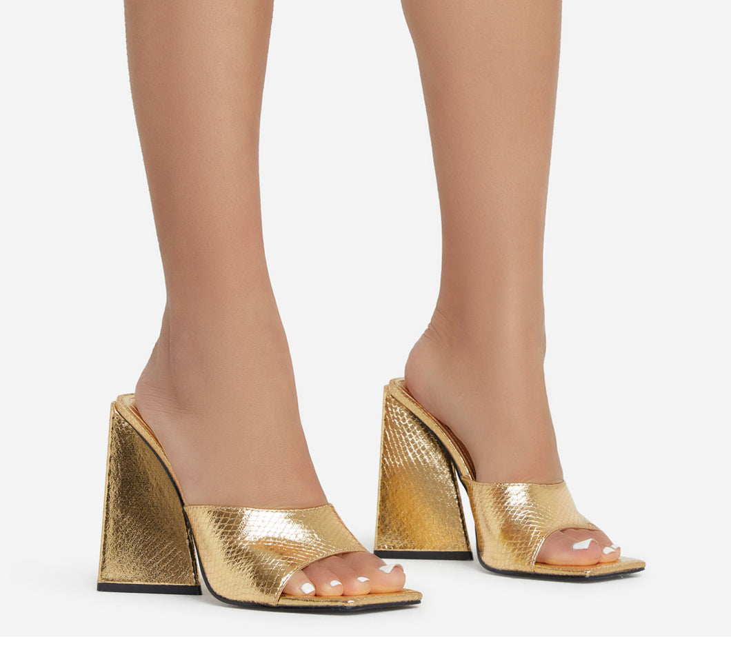 Gold Peep Toe Mules