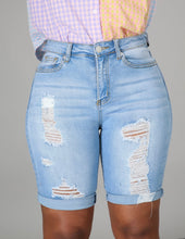 Load image into Gallery viewer, Distressed Bermuda Denim Shorts
