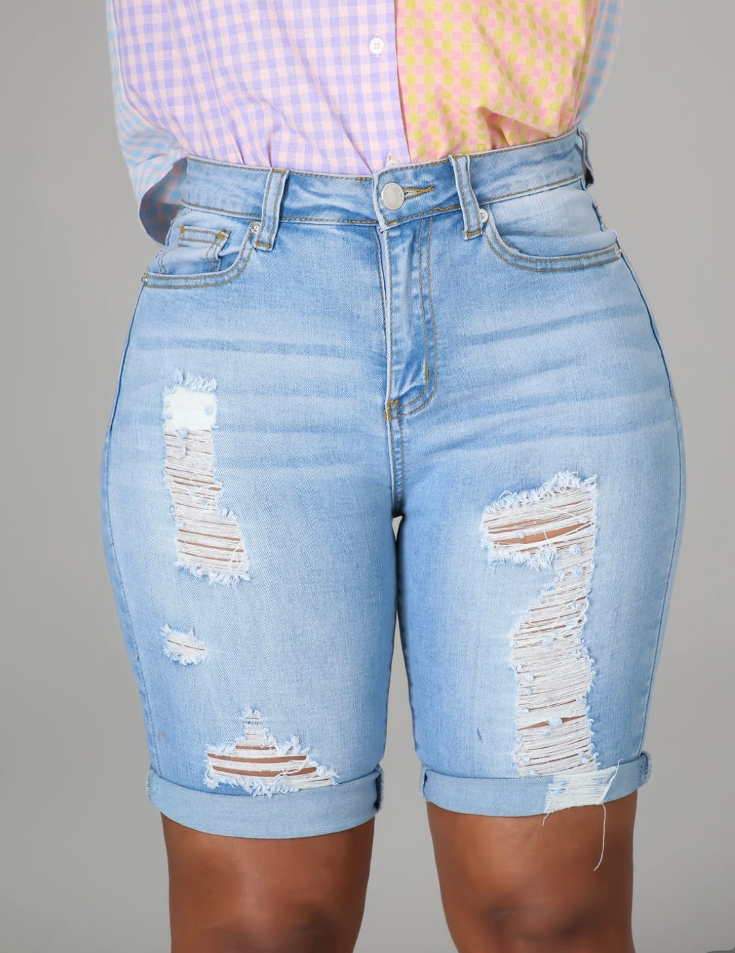 Distressed Bermuda Denim Shorts