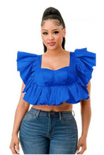 Load image into Gallery viewer, Curious Cobalt - Ruffle Crop Top
