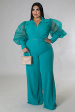 Load image into Gallery viewer, Material Girl - Mesh Sleeve Belted Jumpsuit (Teal)
