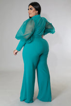 Load image into Gallery viewer, Material Girl - Mesh Sleeve Belted Jumpsuit (Teal)
