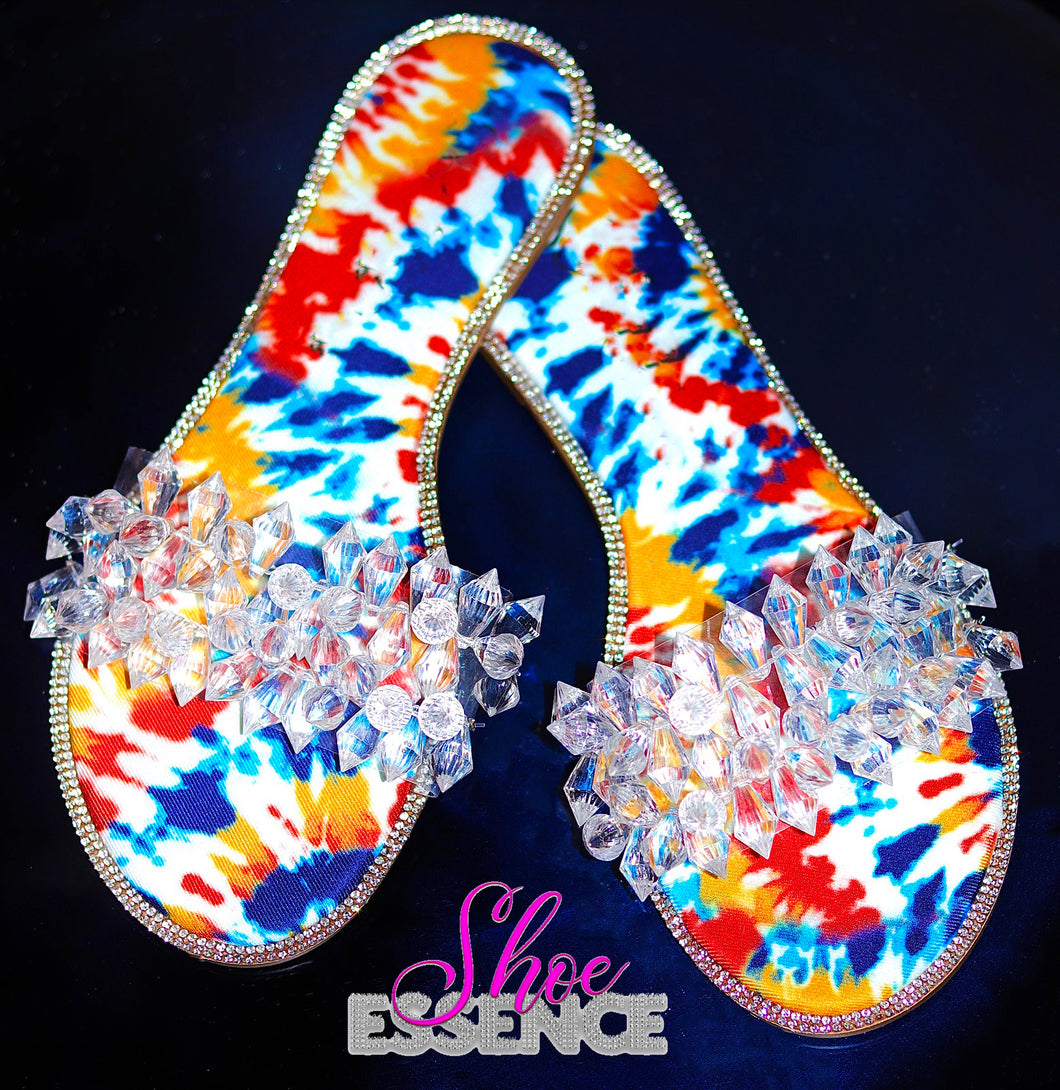 Tie-Dye Bejeweled Slides