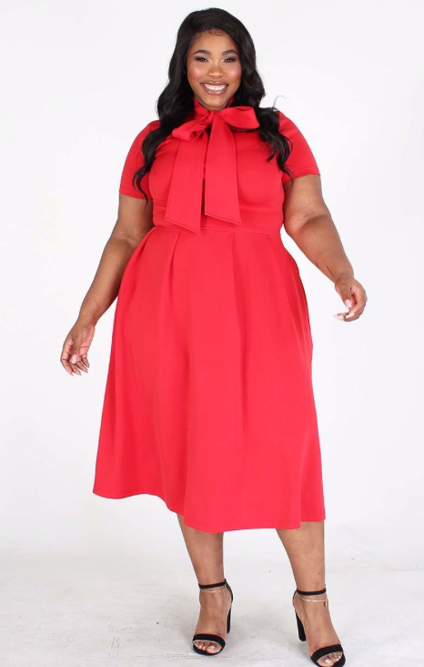 Red Tie Neck Plus Size Dress