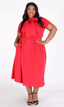 Load image into Gallery viewer, Red Tie Neck Plus Size Dress
