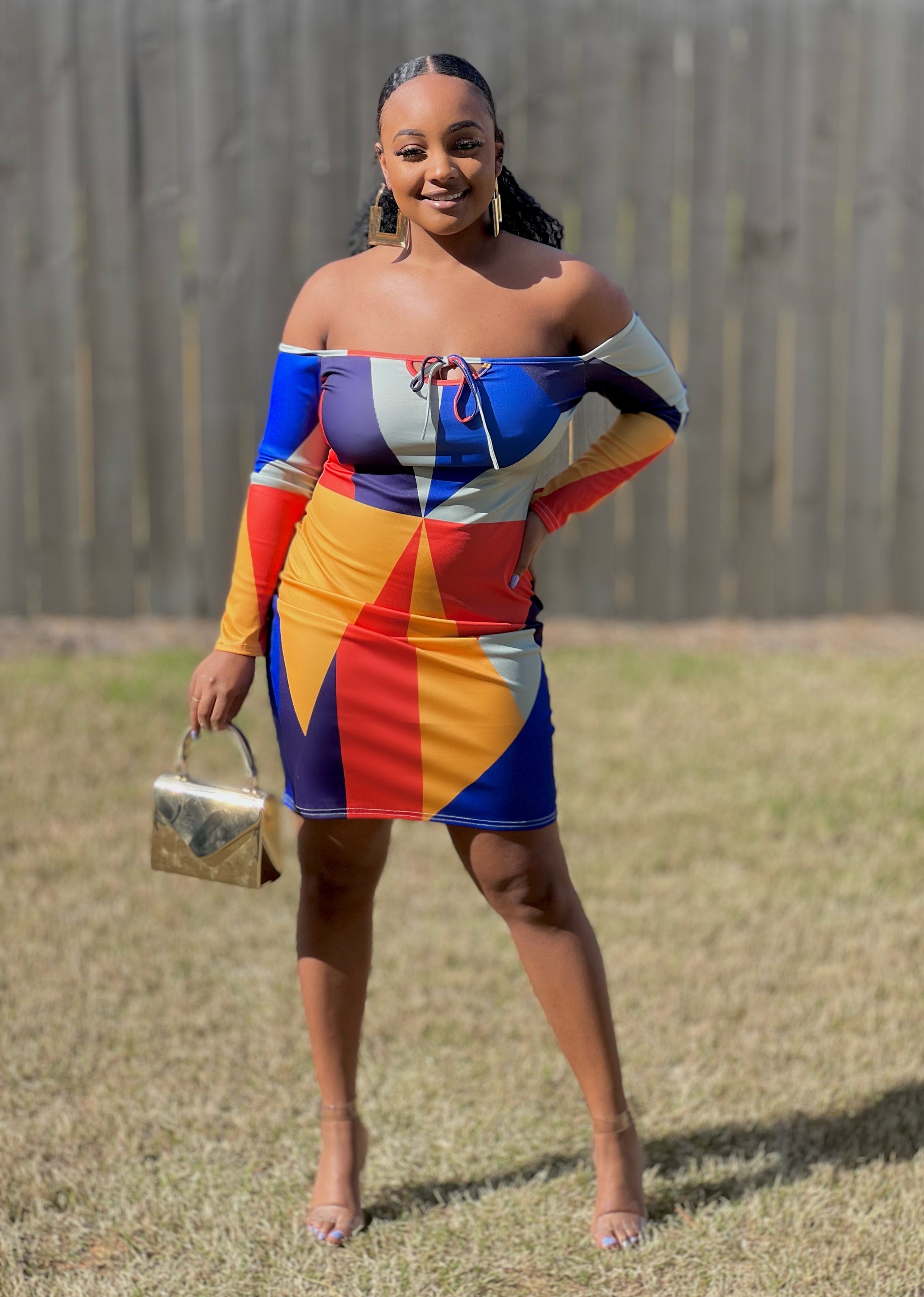 block it out midi dress Colour Block Puff Sleeve Midi Dress in Pink Orange CHICIDA