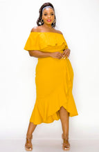 Load image into Gallery viewer, Golden Hour - Yellow Off-Shoulder Ruffle Dress
