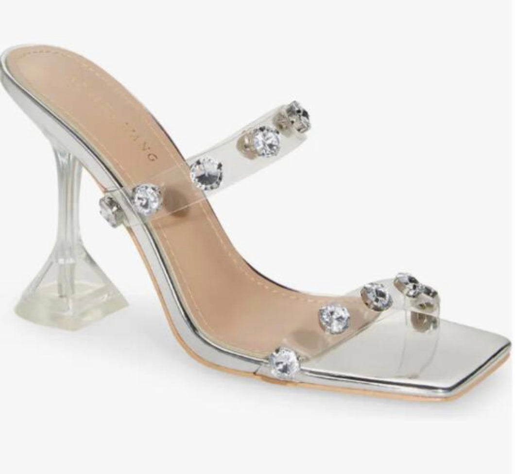 Silver Rhinestone Low Heels