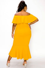 Load image into Gallery viewer, Golden Hour - Yellow Off-Shoulder Ruffle Dress
