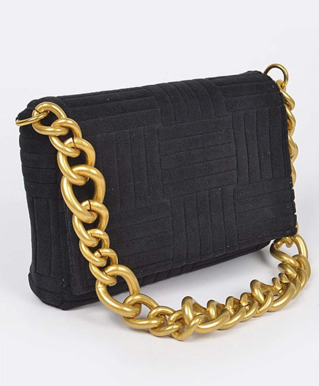 Black Suede - Gold Chain Clutch