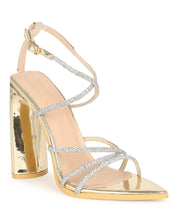 Load image into Gallery viewer, Gold Strappy Rhinestone Heels
