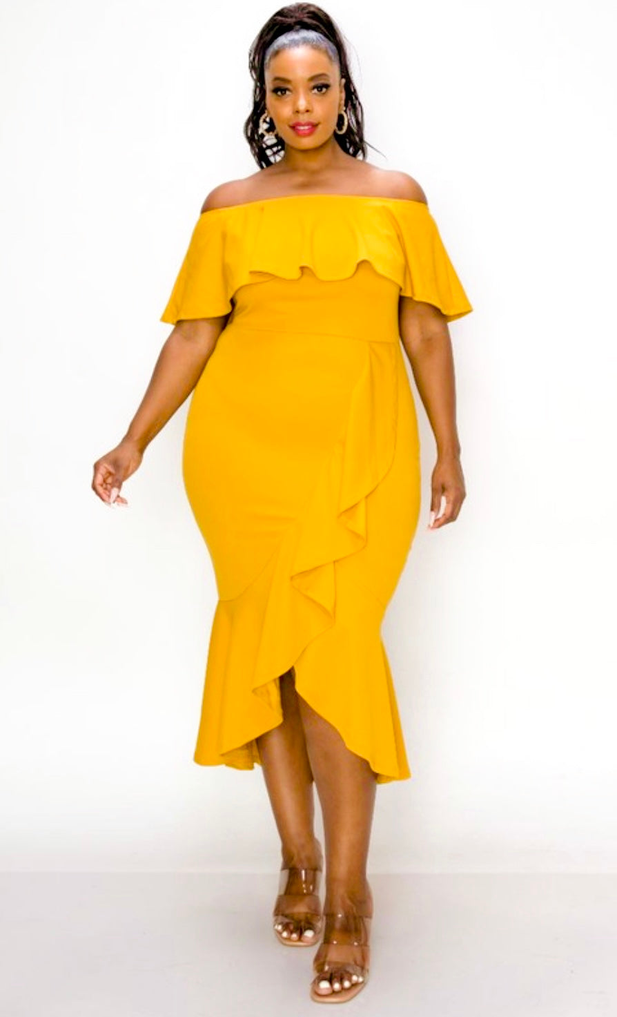 yellow off the shoulder dress plus size Golden Hour