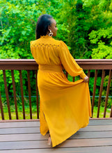 Load image into Gallery viewer, Peek-Through Mustard Maxi Dress
